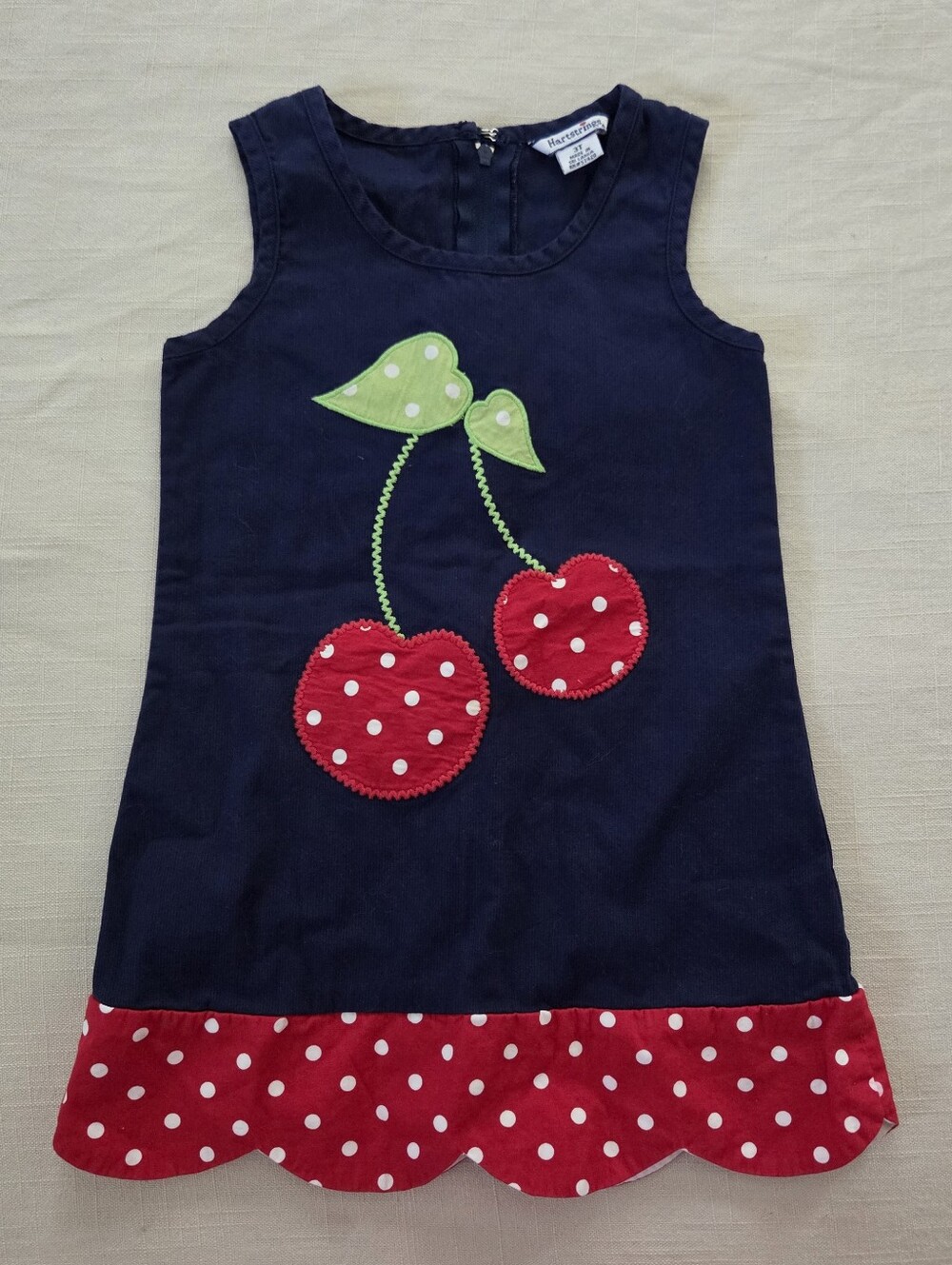 Hartstrings Navy Blue Toddler Cherry Applique Polka Dot Dress 2t 3t Girls